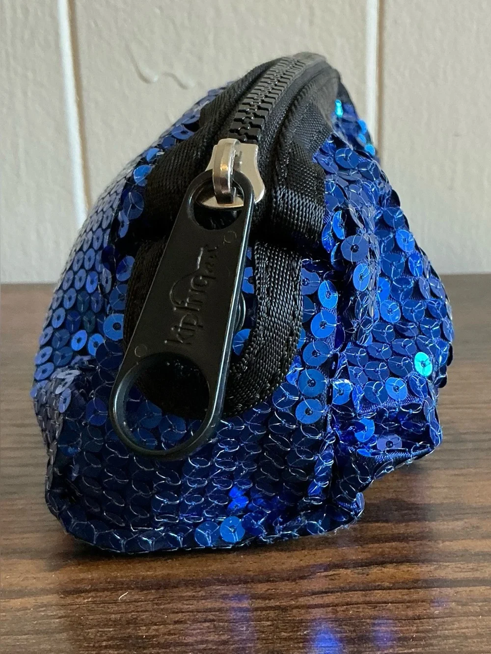 A Rare Discontinued Blue Sequence Kipling Cosmetic Makeup Zipper Bag